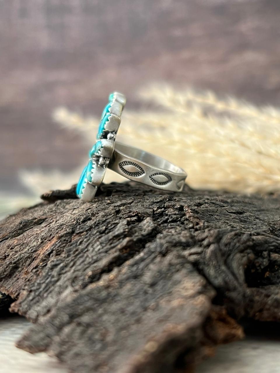 Handmade Sterling Silver Kingman Turquoise Adjustable Ring "Signed Nizhoni"