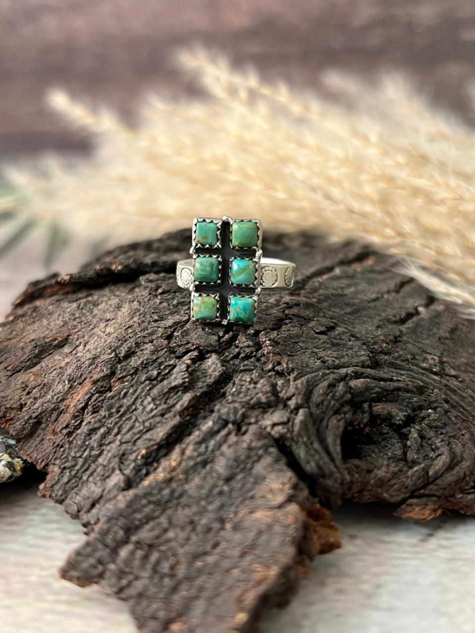 Handmade Sterling Silver Kingman Turquoise Adjustable Ring "Signed Nizhoni"