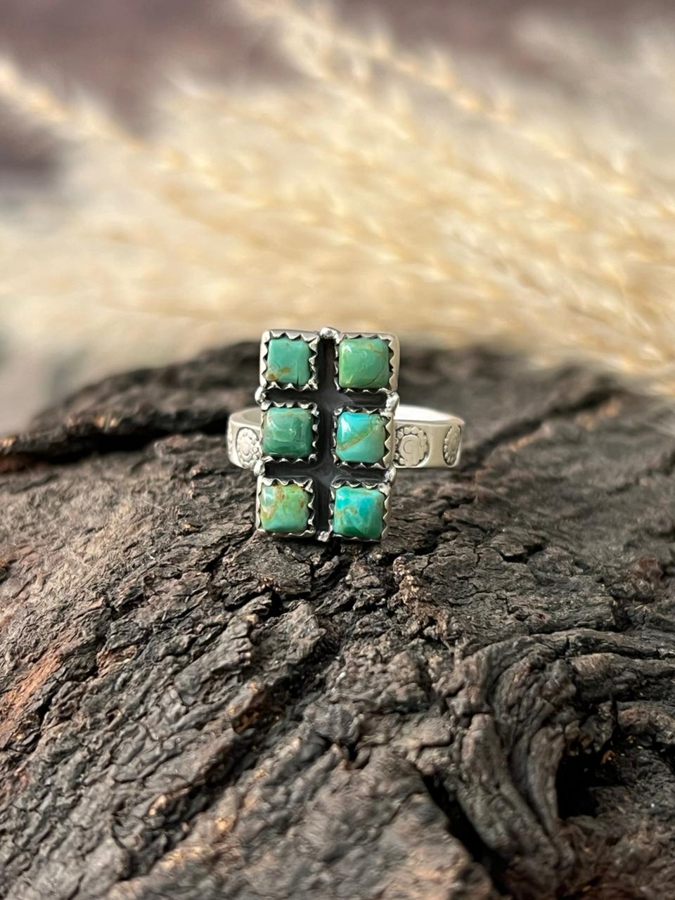 Handmade Sterling Silver Kingman Turquoise Adjustable Ring "Signed Nizhoni"