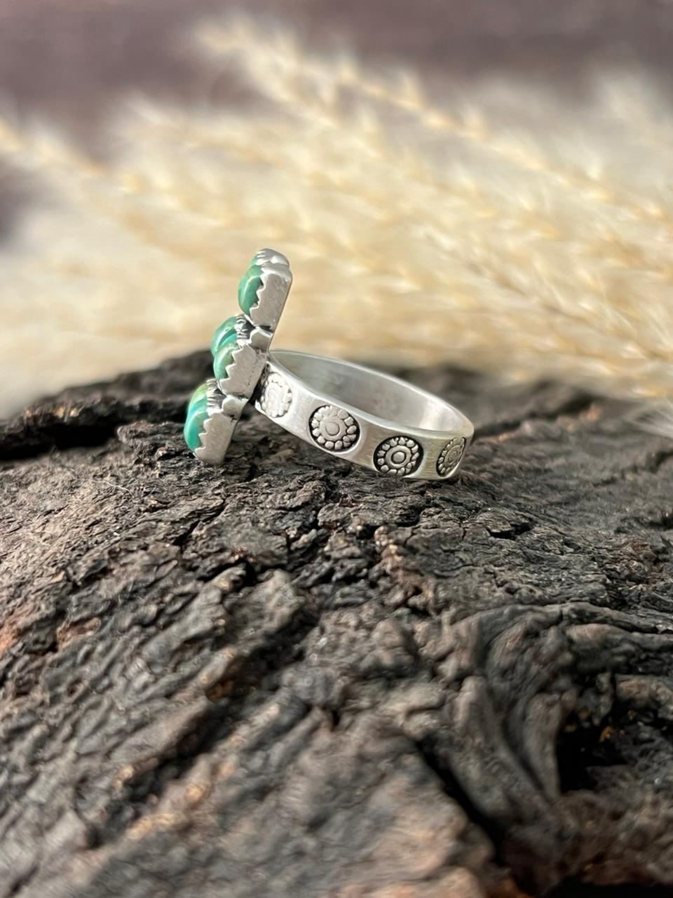 Handmade Sterling Silver Kingman Turquoise Adjustable Ring "Signed Nizhoni"