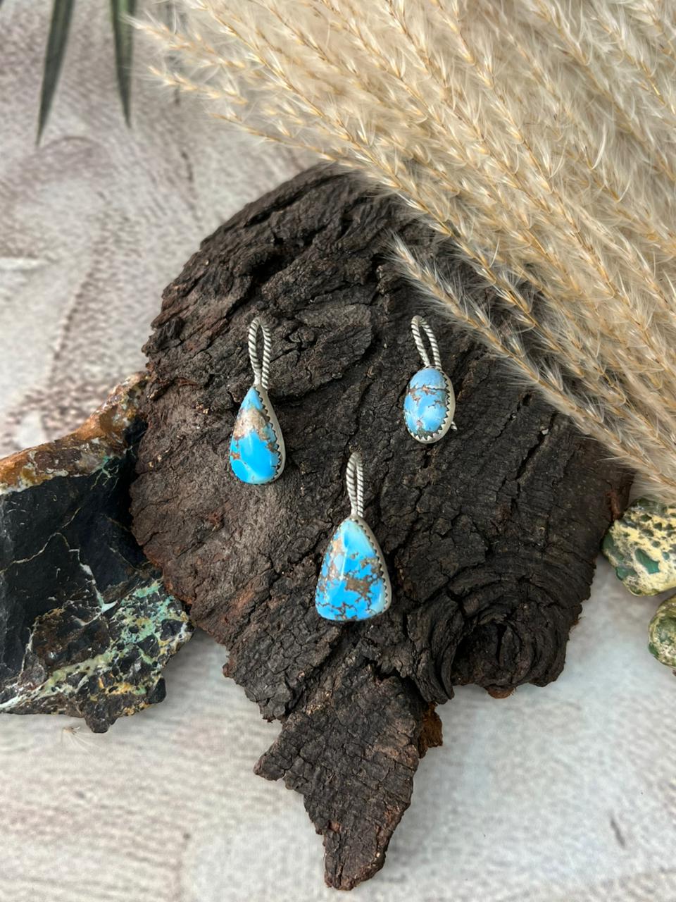 Handmade Sterling Silver and Golden Hills Turquoise Hat Pin "Signed Nizhoni"