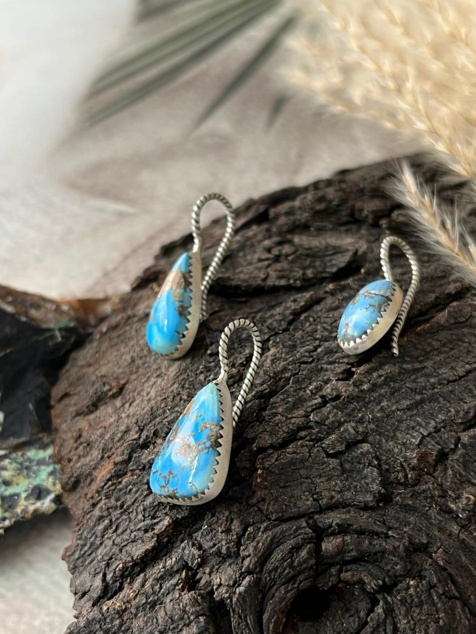 Handmade Sterling Silver and Golden Hills Turquoise Hat Pin "Signed Nizhoni"