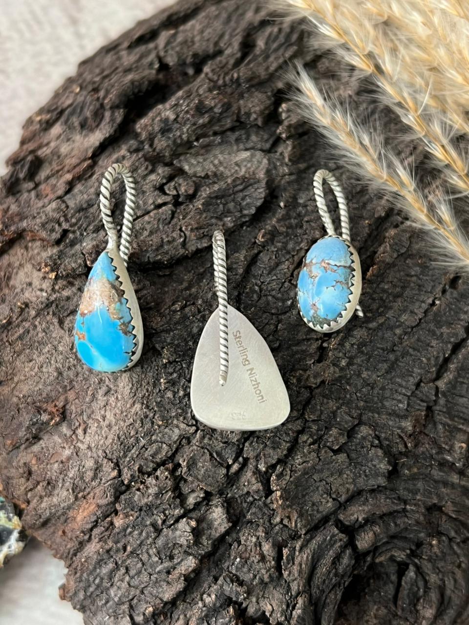 Handmade Sterling Silver and Golden Hills Turquoise Hat Pin "Signed Nizhoni"