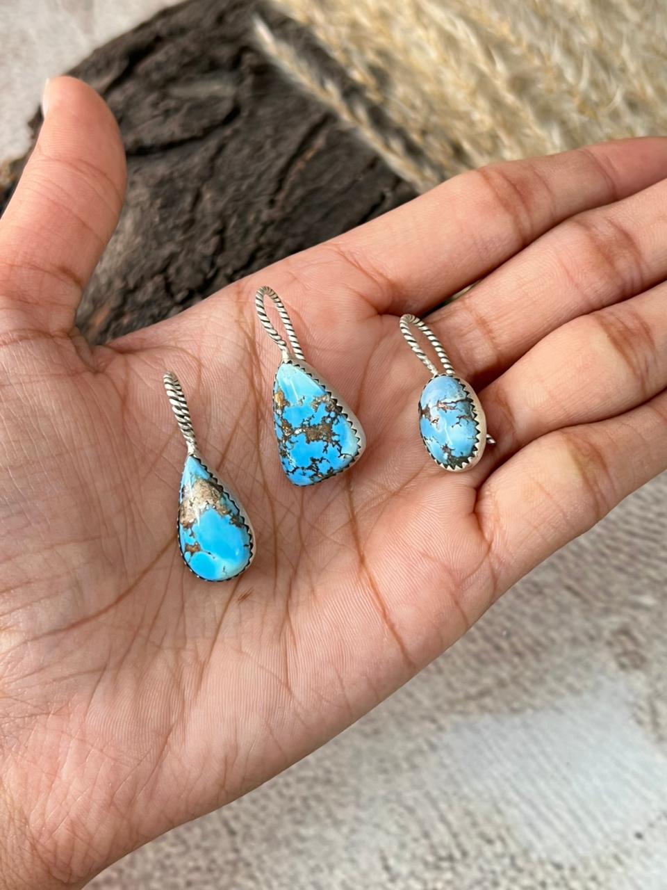 Handmade Sterling Silver and Golden Hills Turquoise Hat Pin "Signed Nizhoni"