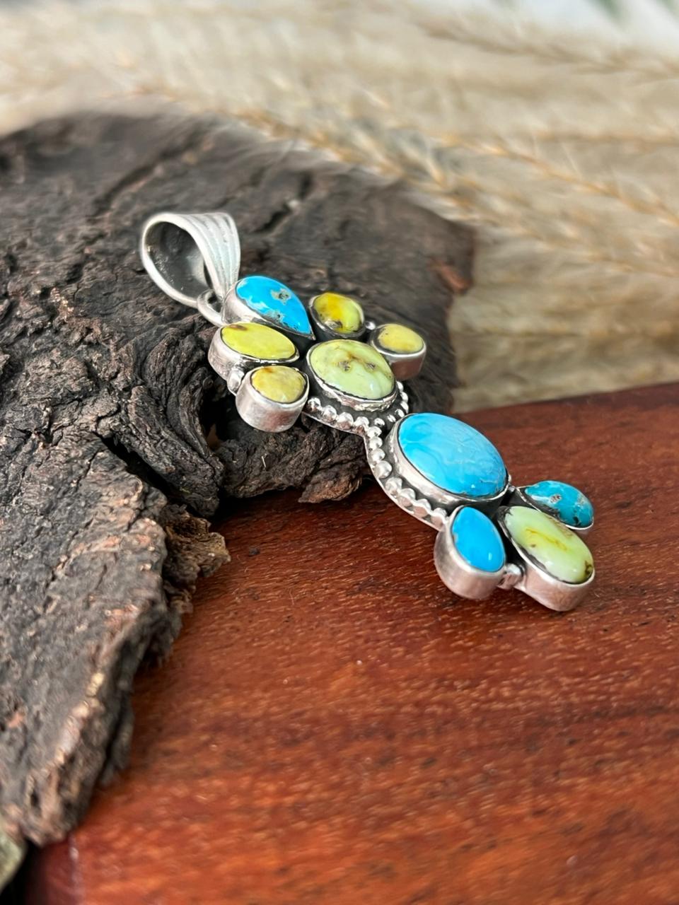 Handmade Sterling Silver Palomino with White Water Turquoise Collection: Pendant "Signed Nizhoni"