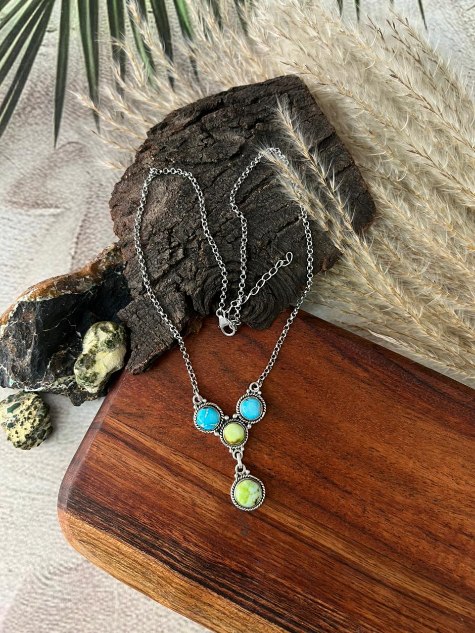 Handmade Sterling Silver Sierra Bella with Palomino Turquoise Collection: Necklace "Signed Nizhoni"