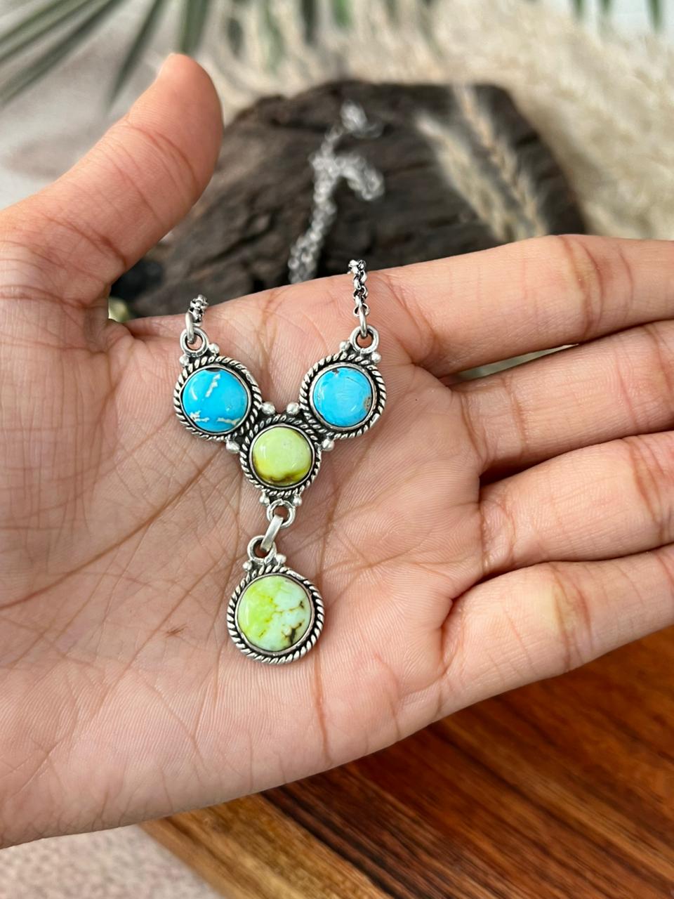 Handmade Sterling Silver Sierra Bella with Palomino Turquoise Collection: Necklace "Signed Nizhoni"