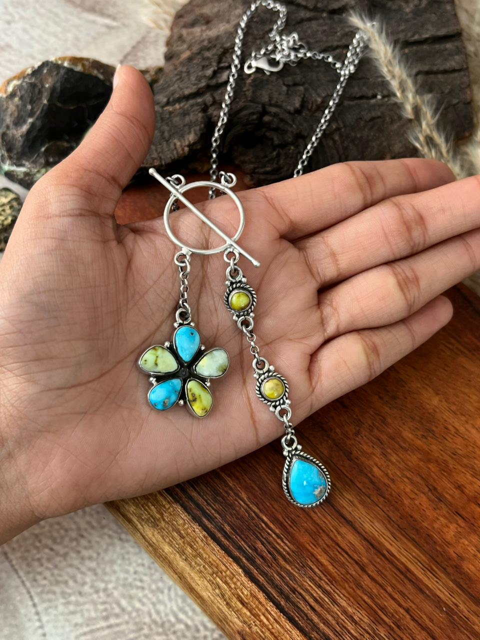 Handmade Sterling Silver Sierra Bella with Palomino Turquoise Collection: Necklace "Signed Nizhoni"
