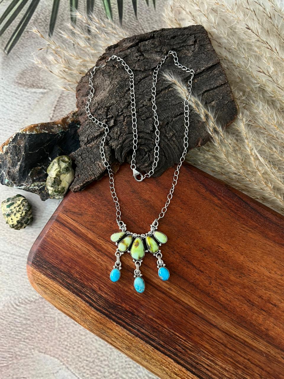 Handmade Sterling Silver Sierra Bella with Palomino Turquoise Collection: Necklace "Signed Nizhoni"
