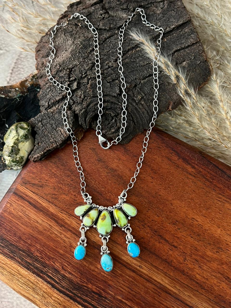 Handmade Sterling Silver Sierra Bella with Palomino Turquoise Collection: Necklace "Signed Nizhoni"