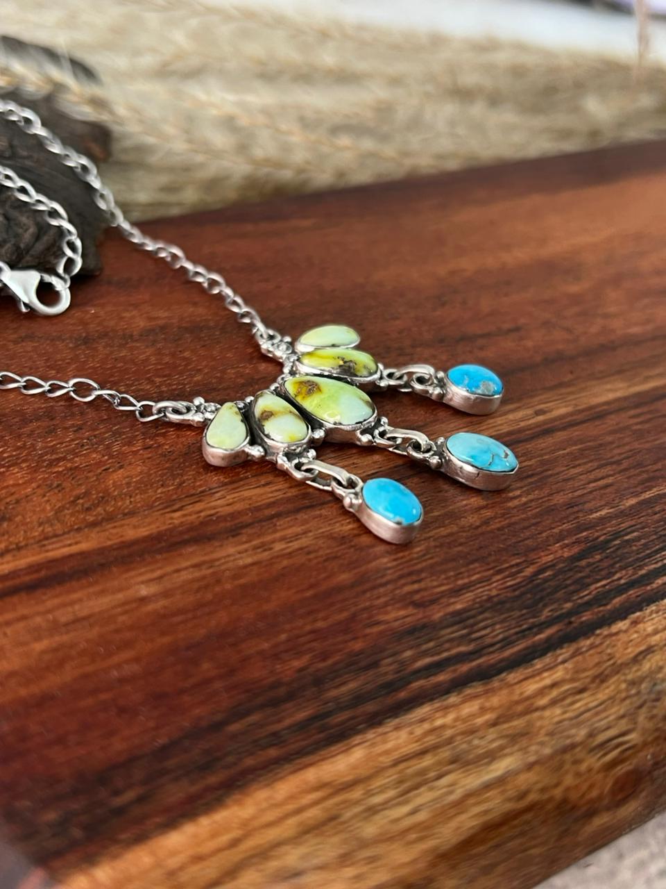 Handmade Sterling Silver Sierra Bella with Palomino Turquoise Collection: Necklace "Signed Nizhoni"