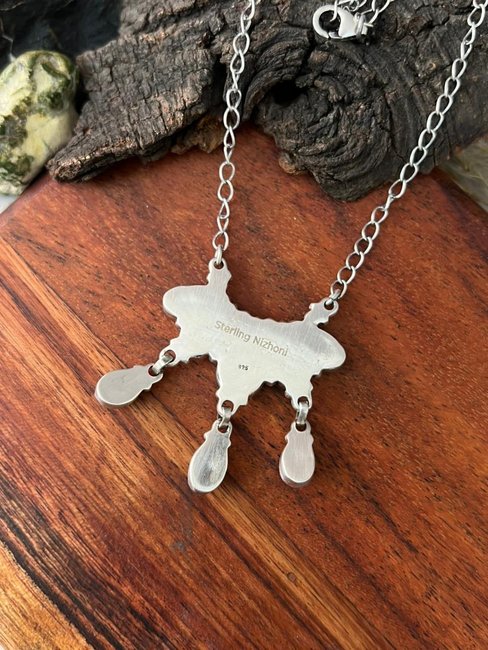 Handmade Sterling Silver Sierra Bella with Palomino Turquoise Collection: Necklace "Signed Nizhoni"