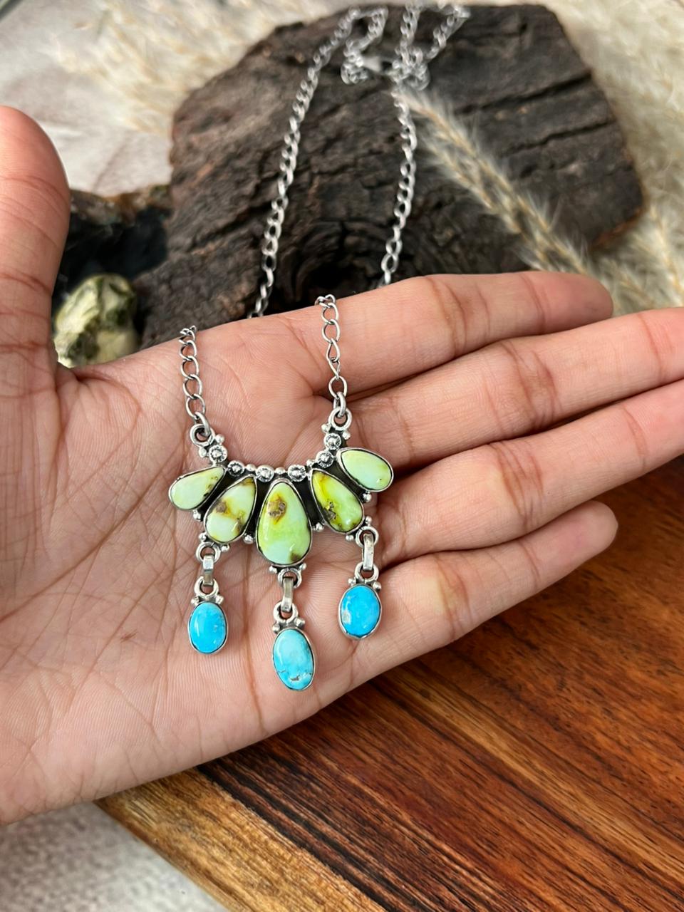 Handmade Sterling Silver Sierra Bella with Palomino Turquoise Collection: Necklace "Signed Nizhoni"