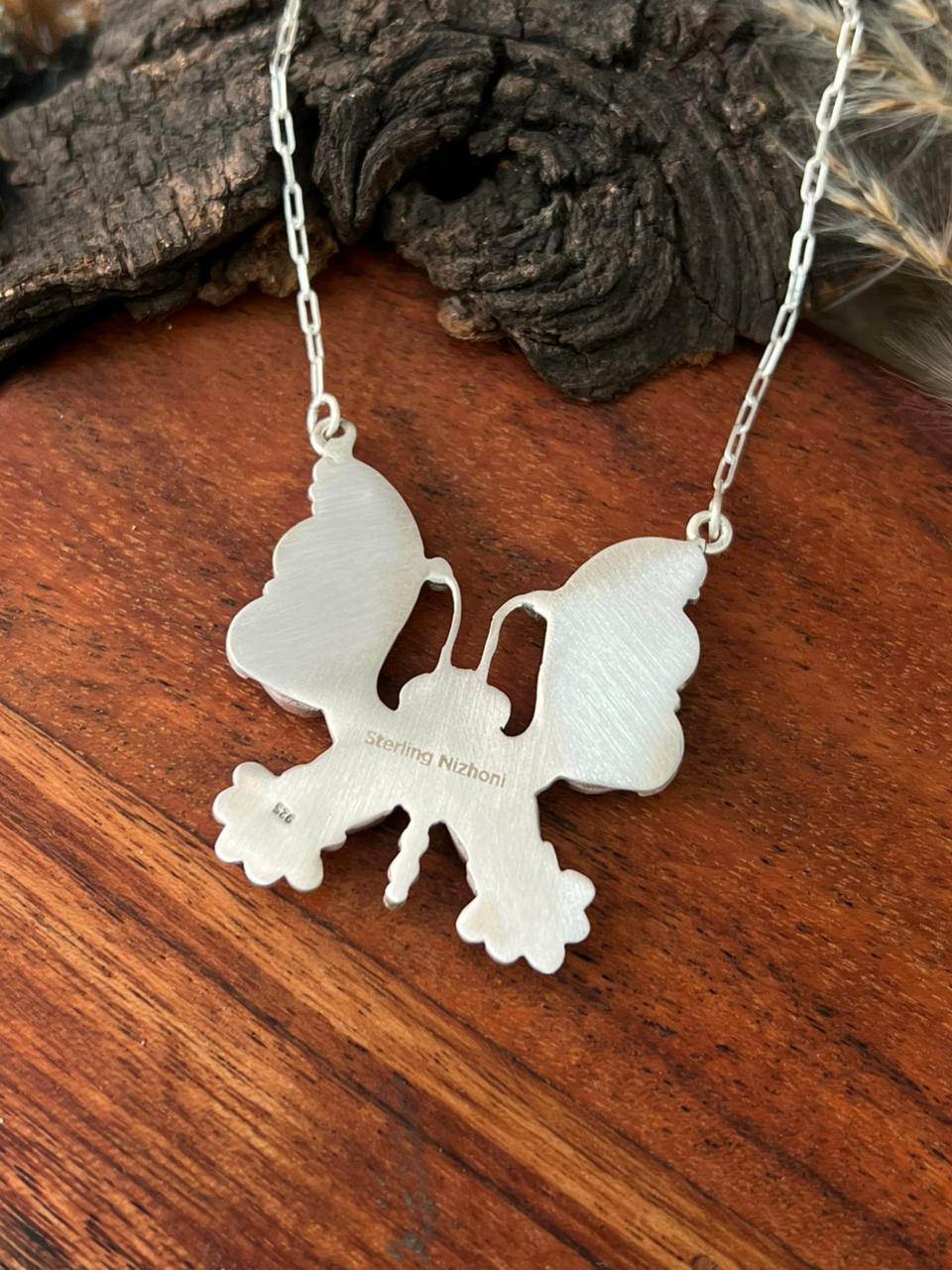 Handmade Sterling Silver Kingman Turquoise Butterfly Necklace "Signed Nizhoni"