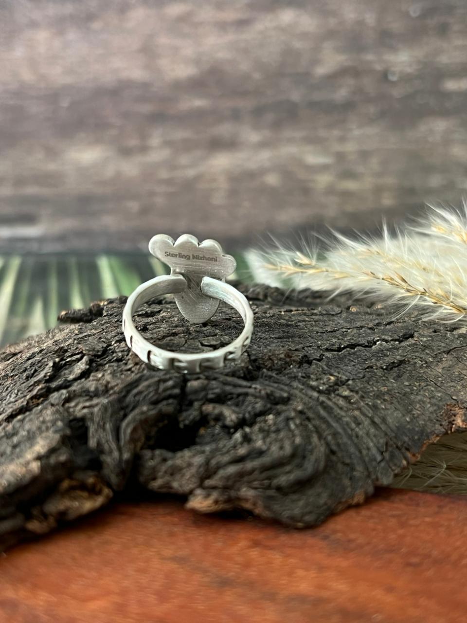 Handmade Sterling Silver Golden Hills Turquoise Adjustable Ring "Signed Nizhoni"