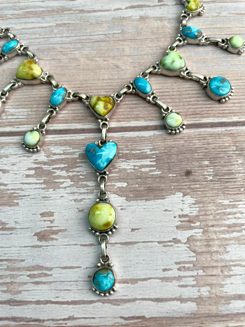 Handmade Sterling Silver Sierra Bella with Palomino Turquoise Collection: Heart Necklace "Signed Nizhoni"
