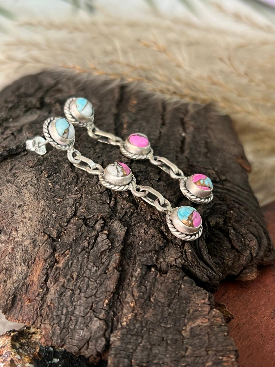 Handmade Sterling Silver Cotton Candy Post Dangle Earrings "Signed Nizhoni"