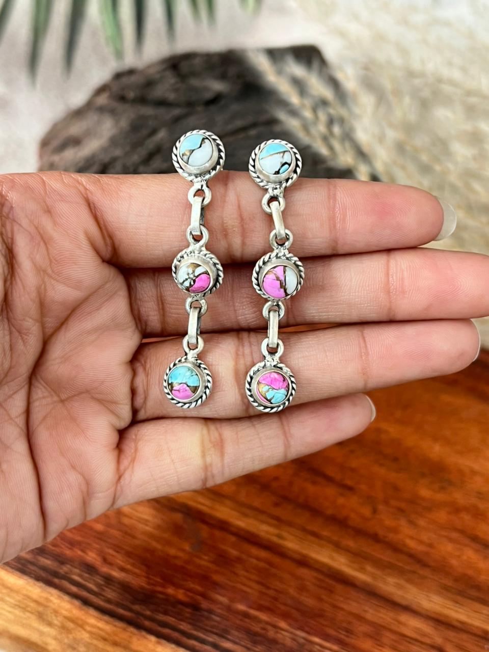 Handmade Sterling Silver Cotton Candy Post Dangle Earrings "Signed Nizhoni"