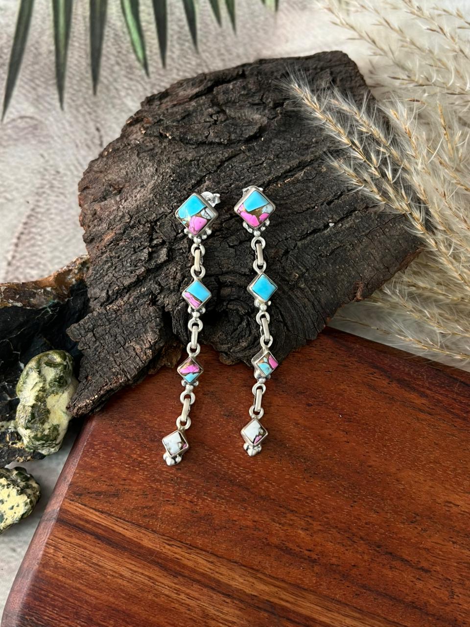 Handmade Sterling Silver Cotton Candy Post Dangle Earrings "Signed Nizhoni"