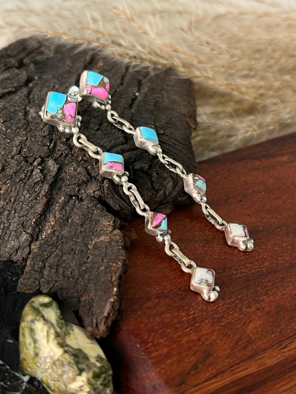 Handmade Sterling Silver Cotton Candy Post Dangle Earrings "Signed Nizhoni"
