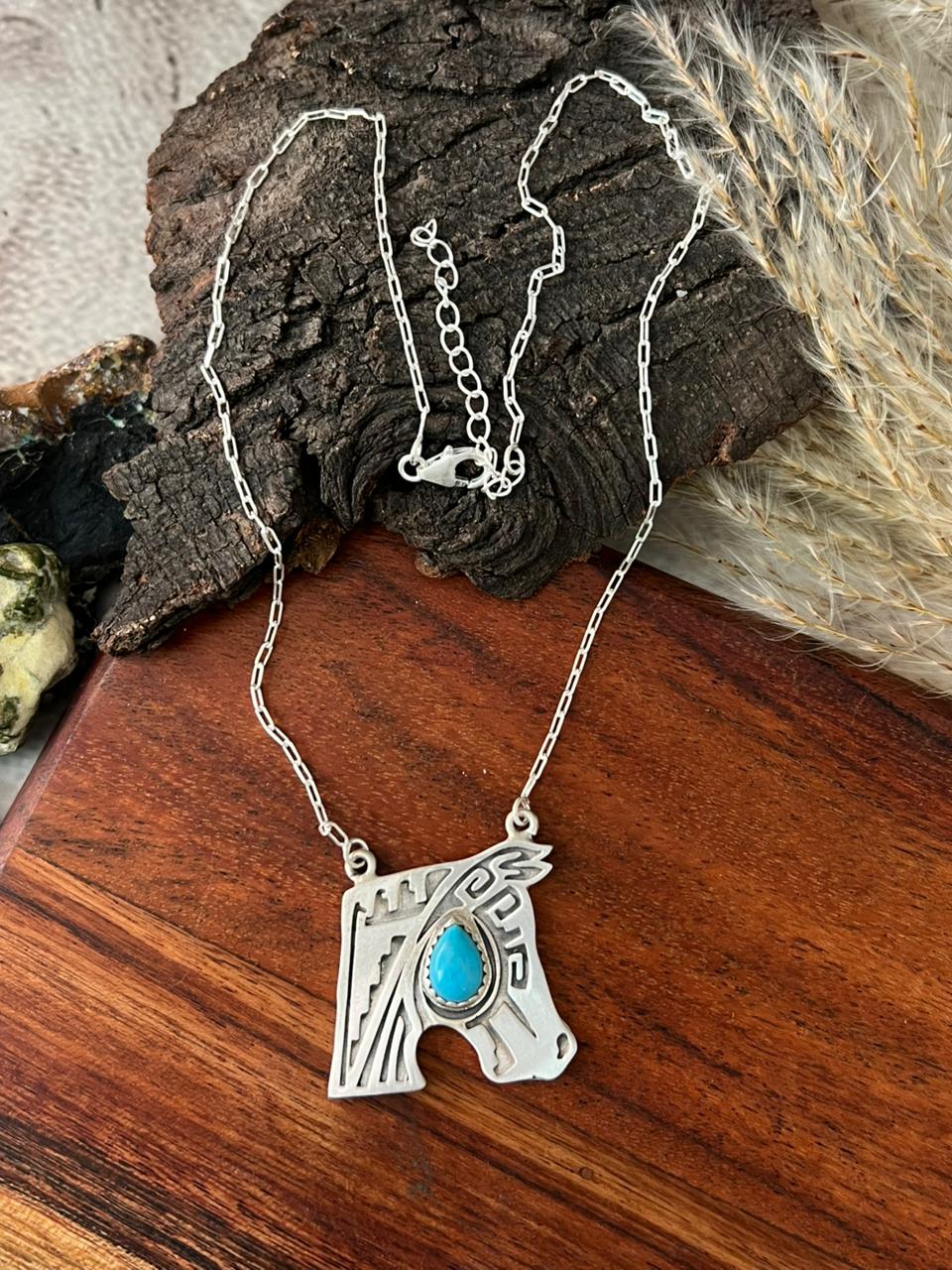 Handmade Sterling Silver Kingman Turquoise Necklace "Signed Nizhoni"