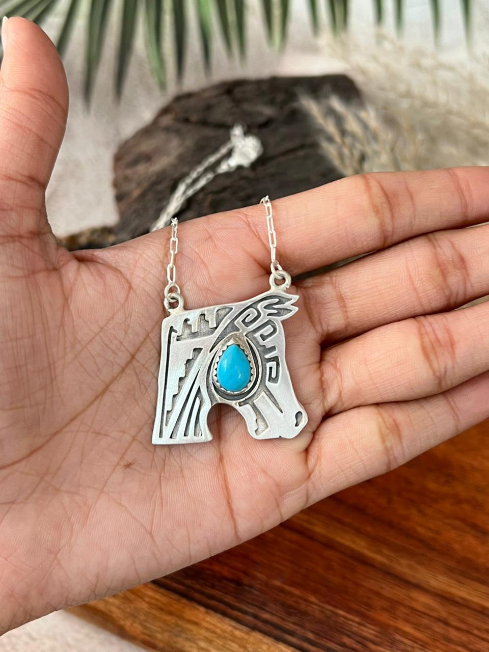 Handmade Sterling Silver Kingman Turquoise Necklace "Signed Nizhoni"