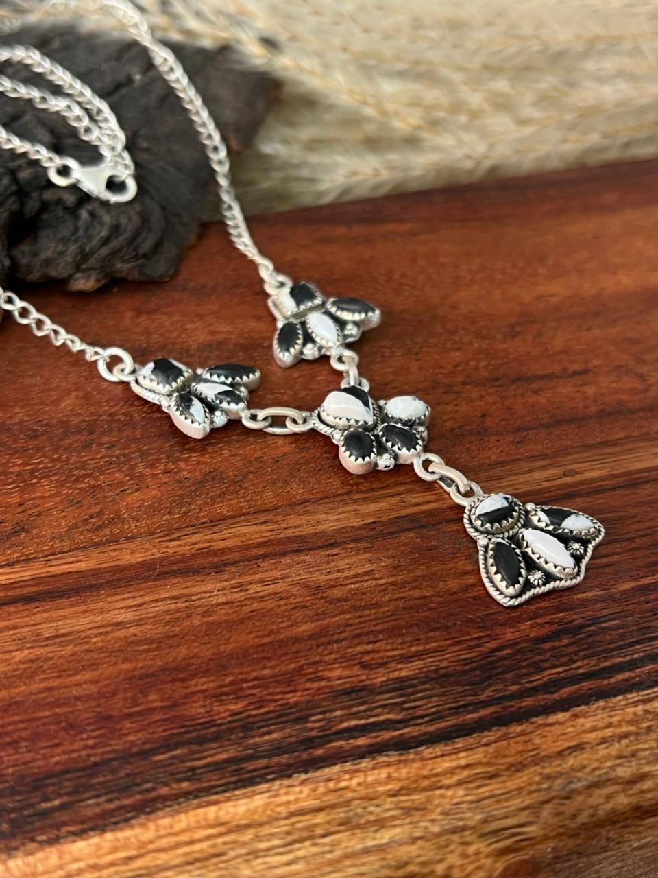 Handmade Sterling Silver White Buffalo Necklace "Signed Nizhoni"