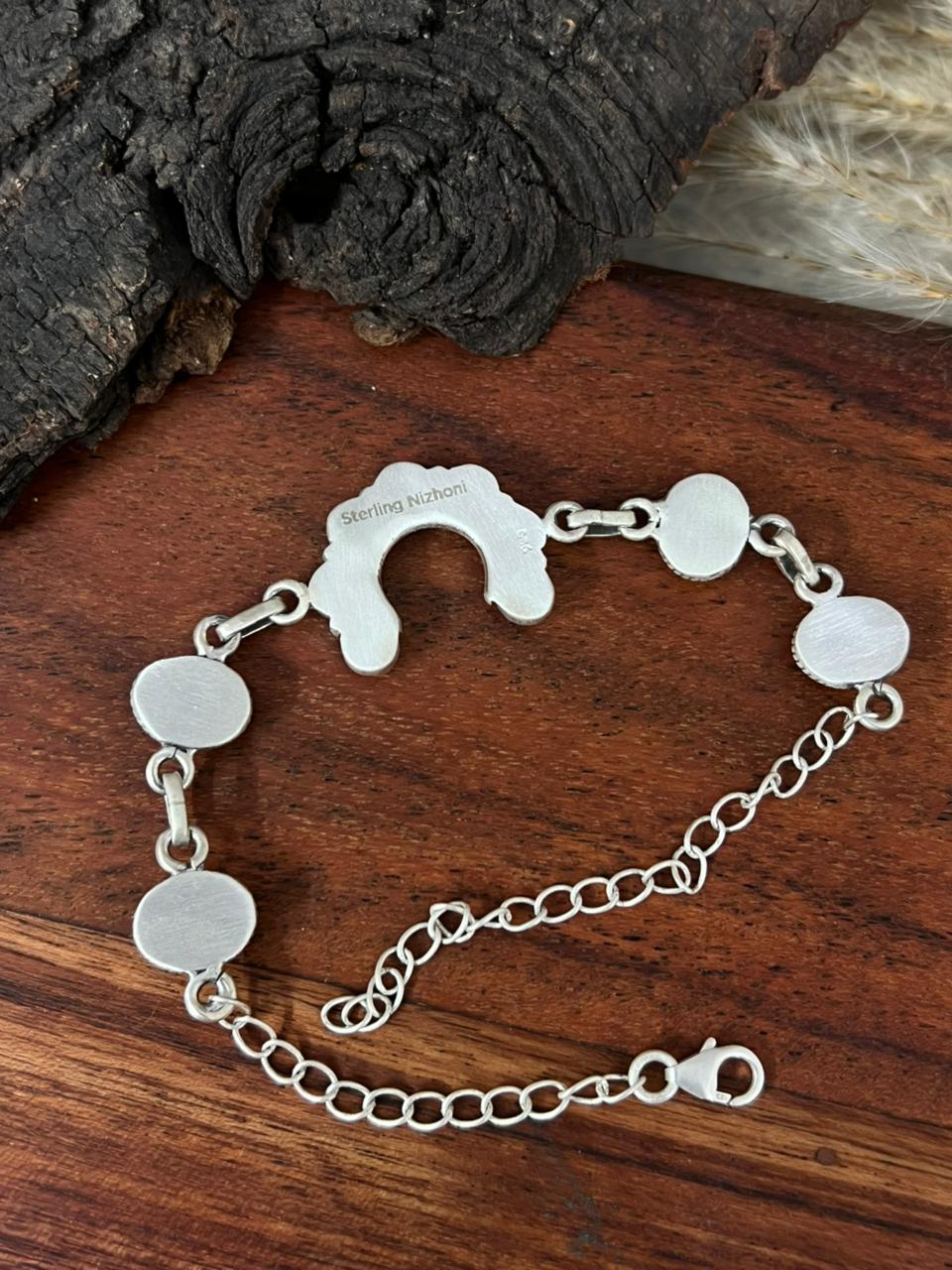 Handmade Sterling Silver White Buffalo Chain Bracelet "Signed Nizhoni"