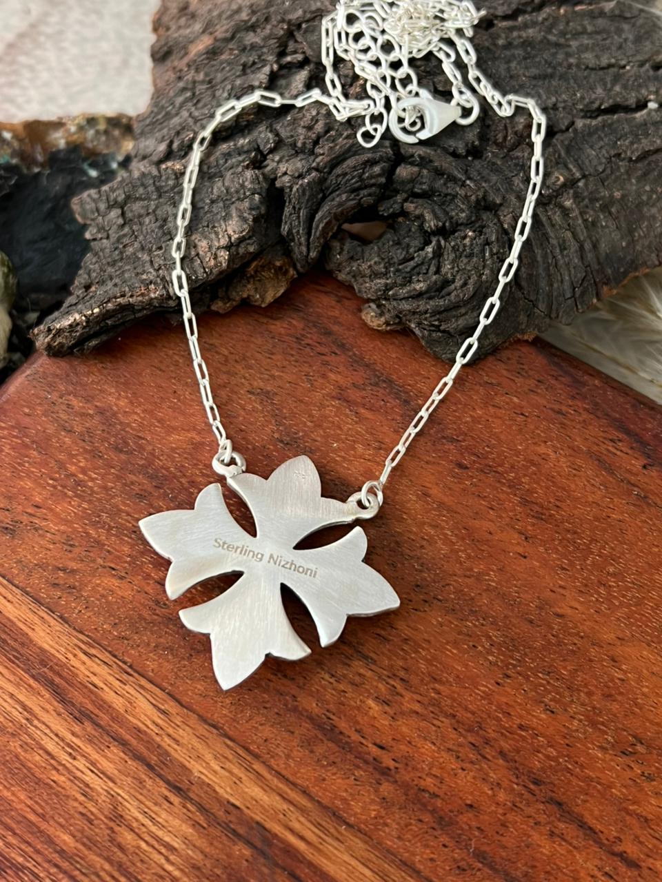 Handmade Sterling Silver Kingman Turquoise Necklace "Signed Nizhoni"