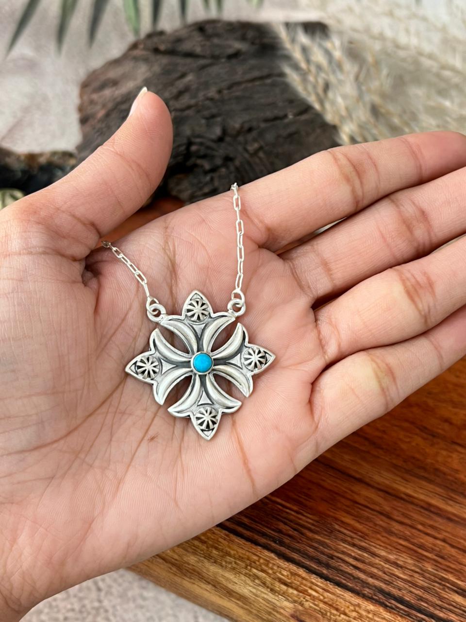 Handmade Sterling Silver Kingman Turquoise Necklace "Signed Nizhoni"