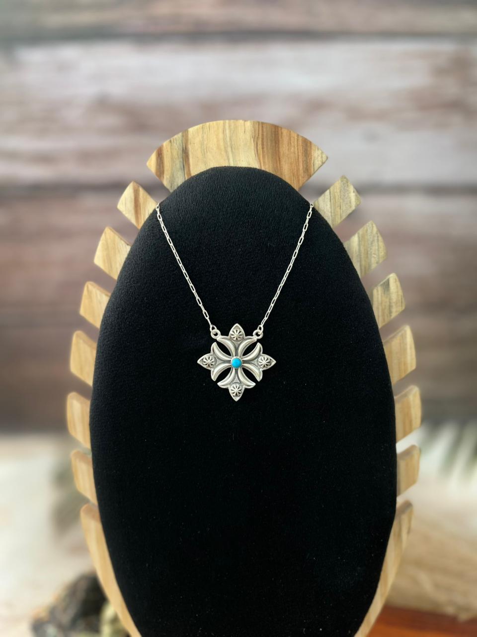 Handmade Sterling Silver Kingman Turquoise Necklace "Signed Nizhoni"