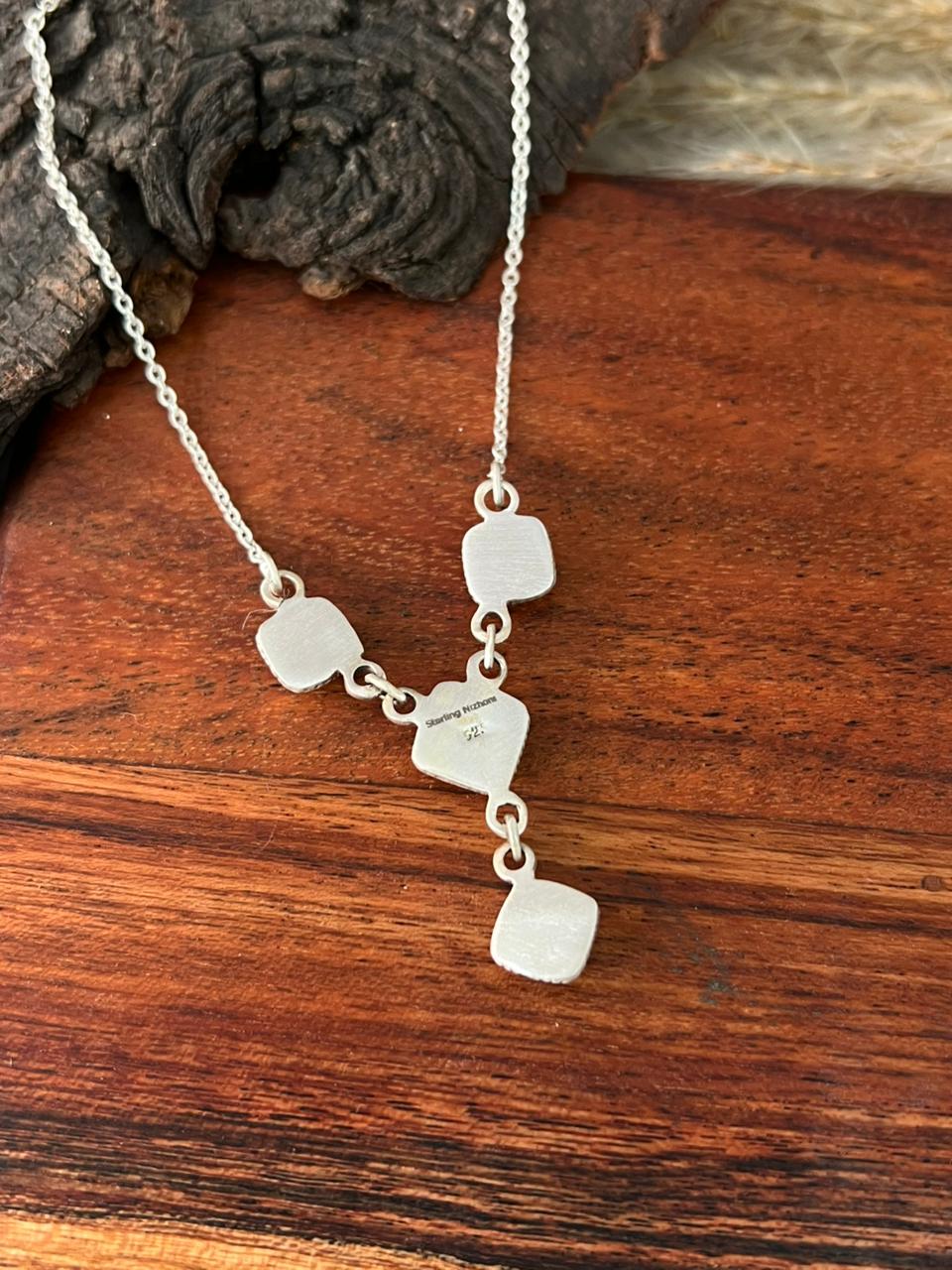 Handmade Sterling Silver Blue Kingman Turquoise Necklace "Signed Nizhoni"