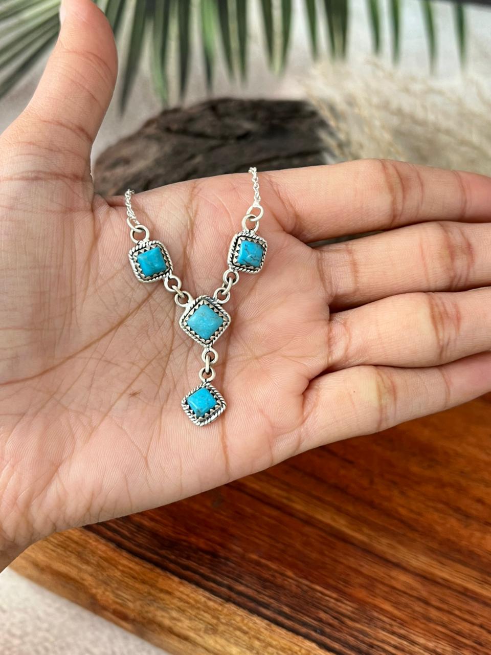 Handmade Sterling Silver Blue Kingman Turquoise Necklace "Signed Nizhoni"