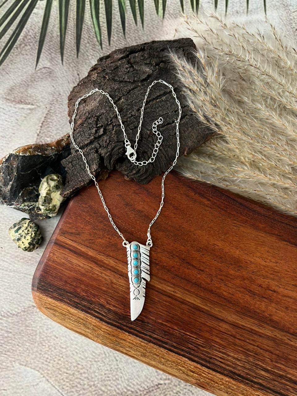Handmade Sterling Silver Kingman Turquoise Necklace "Signed Nizhoni"