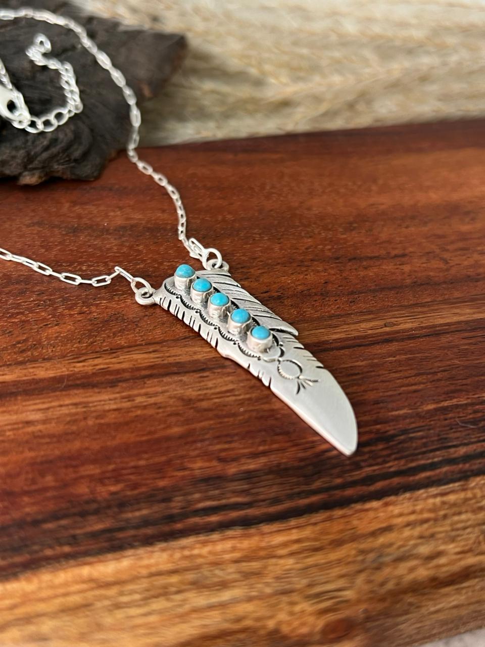 Handmade Sterling Silver Kingman Turquoise Necklace "Signed Nizhoni"