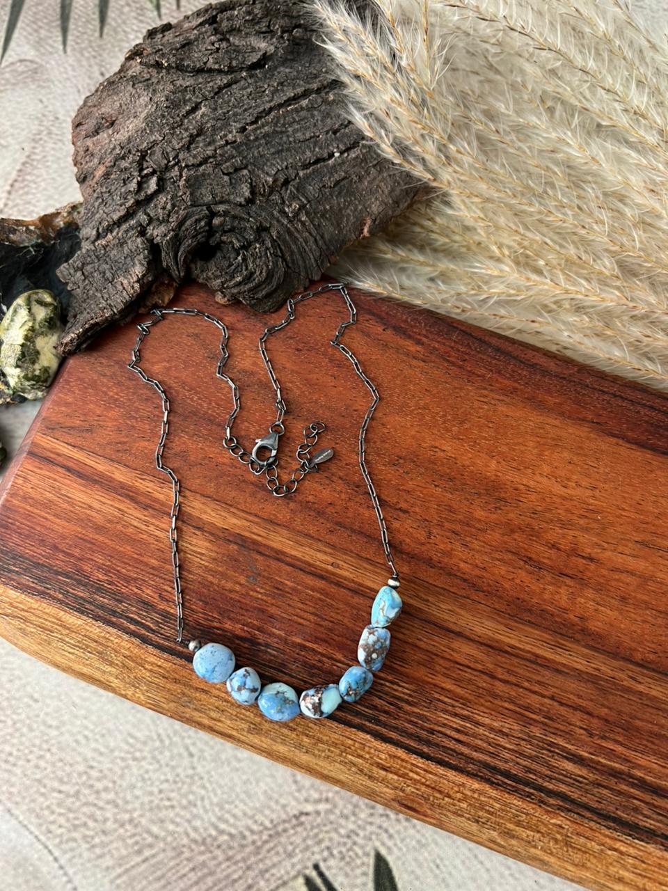 Handmade Sterling Silver Golden Hills Turquoise Necklace "Signed Nizhoni"