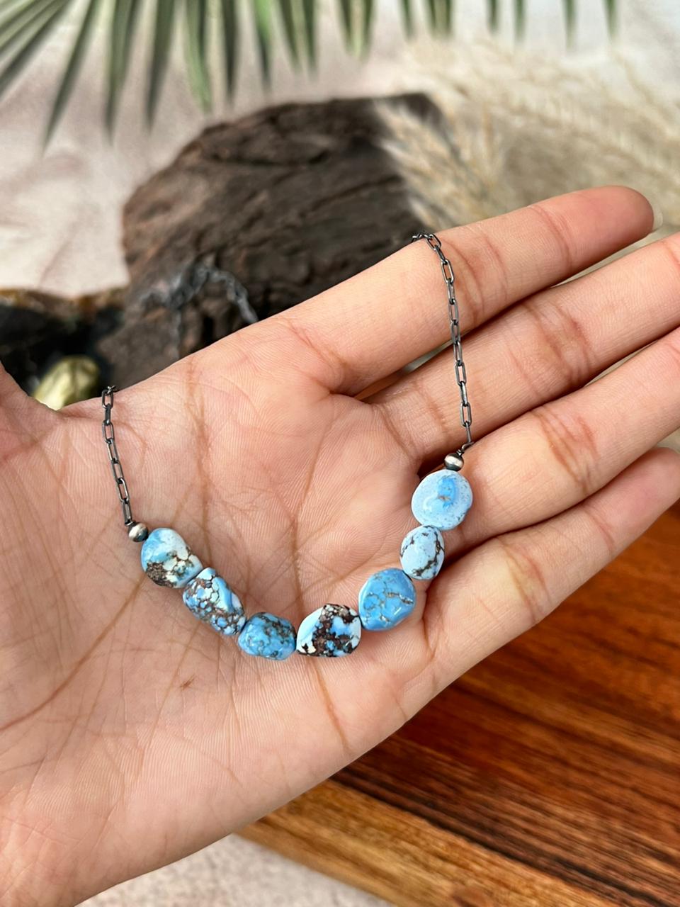 Handmade Sterling Silver Golden Hills Turquoise Necklace "Signed Nizhoni"