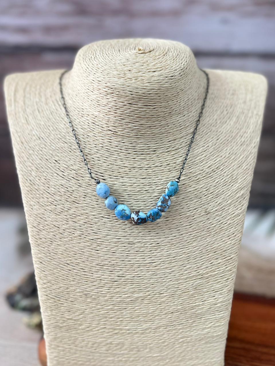 Handmade Sterling Silver Golden Hills Turquoise Necklace "Signed Nizhoni"