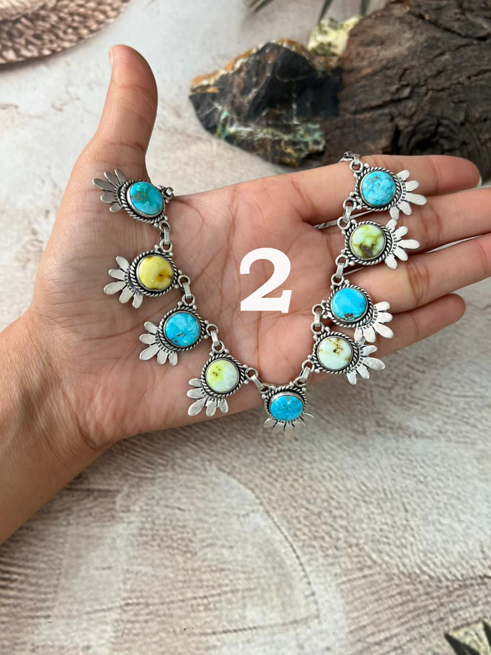 Handmade Sterling Silver Sierra Bella with Palomino Turquoise Collection: Necklace "Signed Nizhoni"