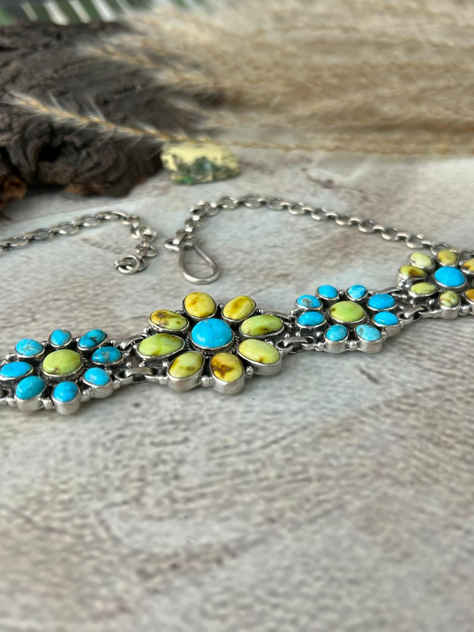 Handmade Sterling Silver Sierra Bella with Palomino Turquoise Collection: Choker Necklace "Signed Nizhoni"
