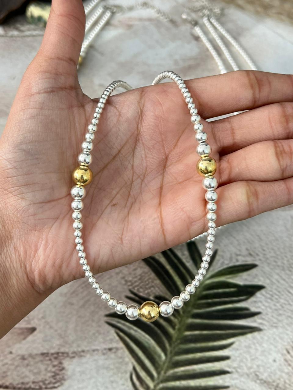 Handmade Sterling Silver and Gold Shiny Beaded Necklace "Signed Nizhoni"
