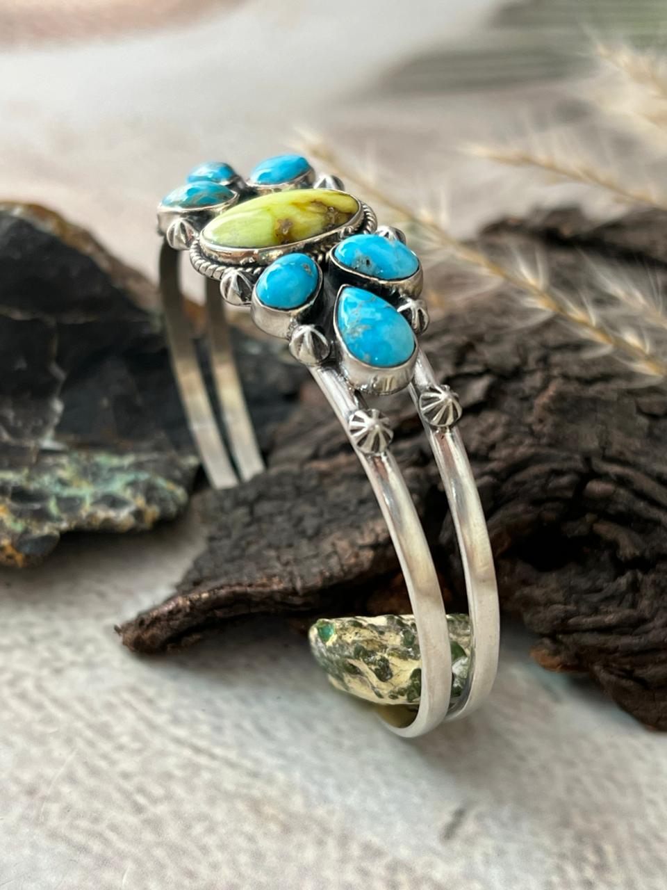 Handmade Sterling Silver Sierra Bella with Palomino Turquoise Collection: Cuff Bracelet "Signed Nizhoni"