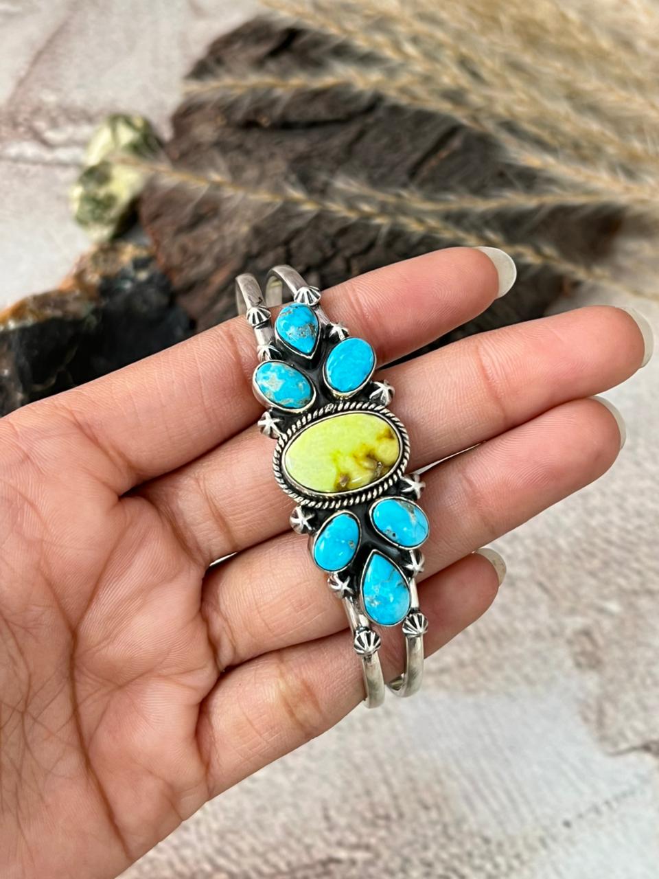 Handmade Sterling Silver Sierra Bella with Palomino Turquoise Collection: Cuff Bracelet "Signed Nizhoni"