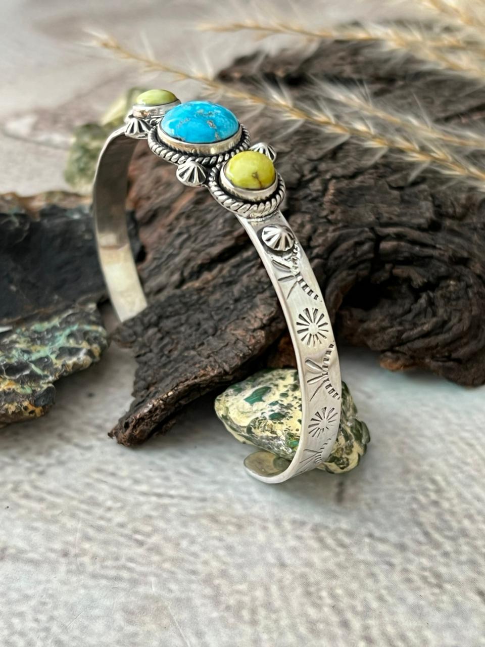 Handmade Sterling Silver Sierra Bella with Palomino Turquoise Collection: Cuff Bracelet "Signed Nizhoni"