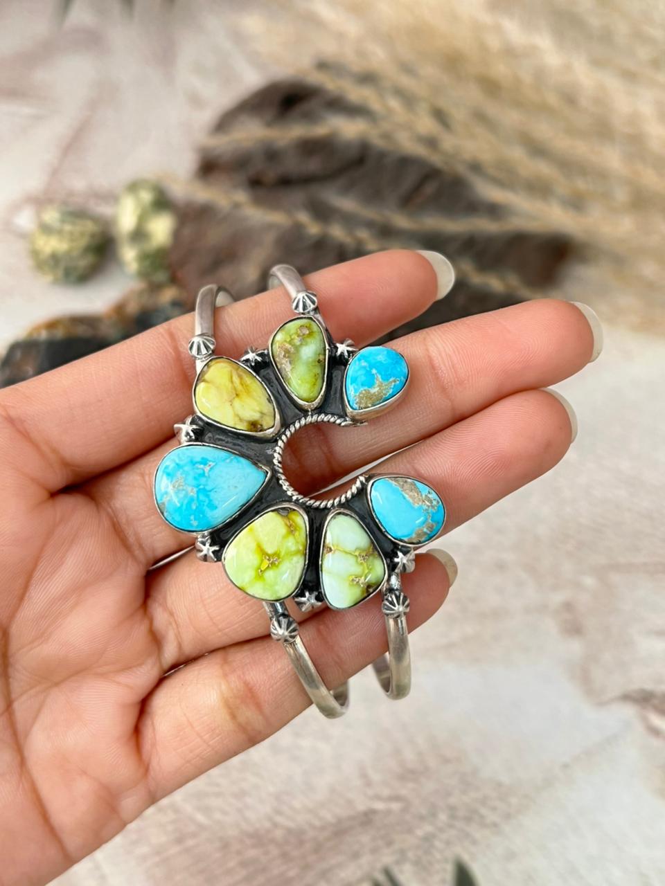 Handmade Sterling Silver Sierra Bella with Palomino Turquoise Collection: Cuff Naja Bracelet "Signed Nizhoni"