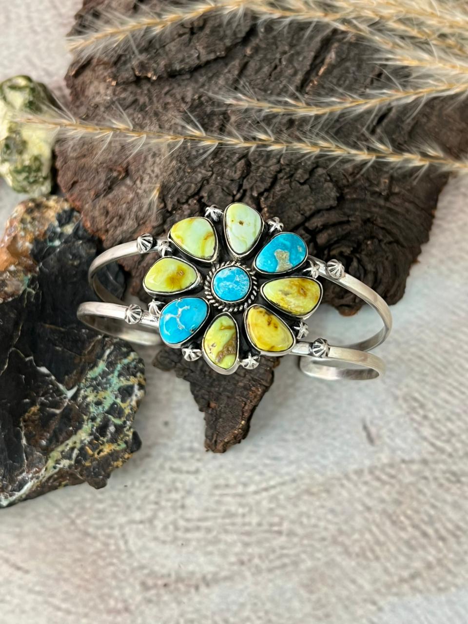 Handmade Sterling Silver Sierra Bella with Palomino Turquoise Collection: Cuff Bracelet "Signed Nizhoni"