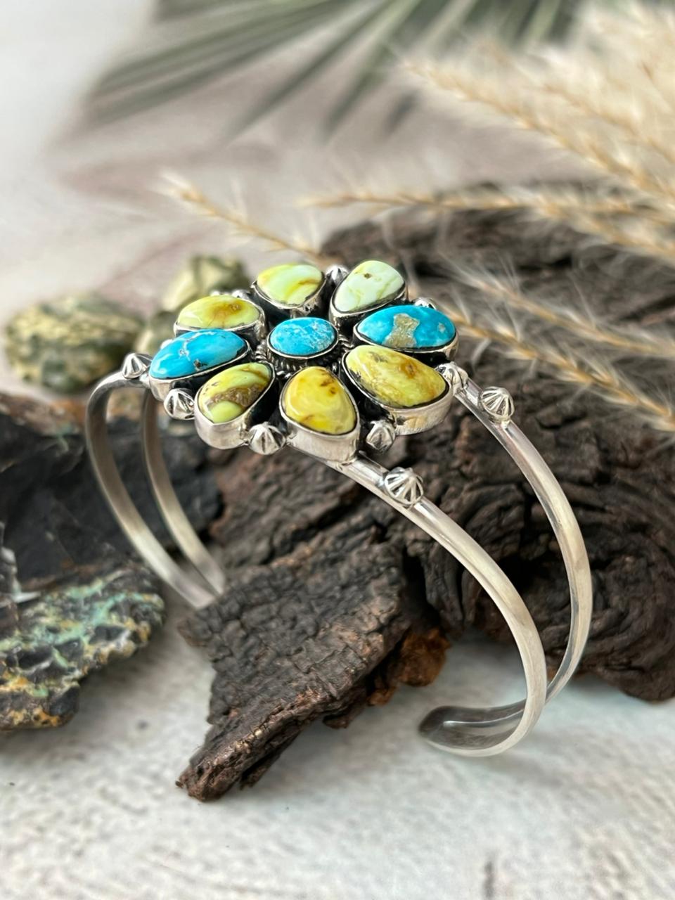 Handmade Sterling Silver Sierra Bella with Palomino Turquoise Collection: Cuff Bracelet "Signed Nizhoni"