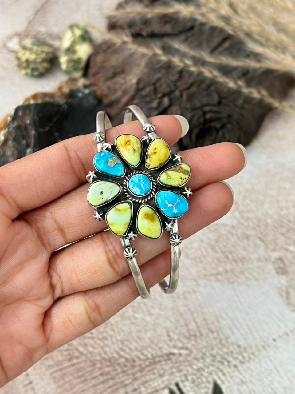 Handmade Sterling Silver Sierra Bella with Palomino Turquoise Collection: Cuff Bracelet "Signed Nizhoni"