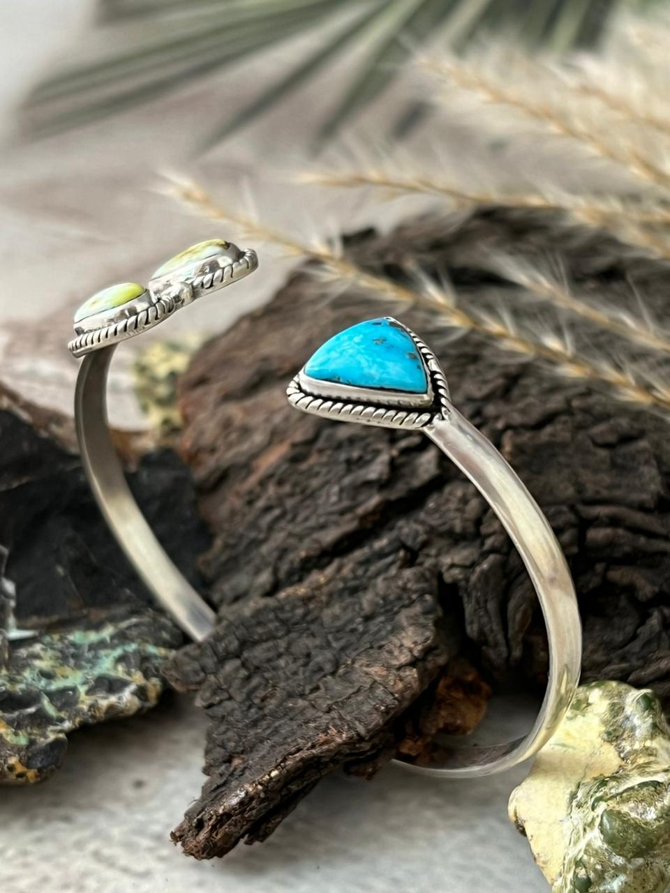 Handmade Sterling Silver Sierra Bella with Palomino Turquoise Collection: Cuff Bracelet "Signed Nizhoni"