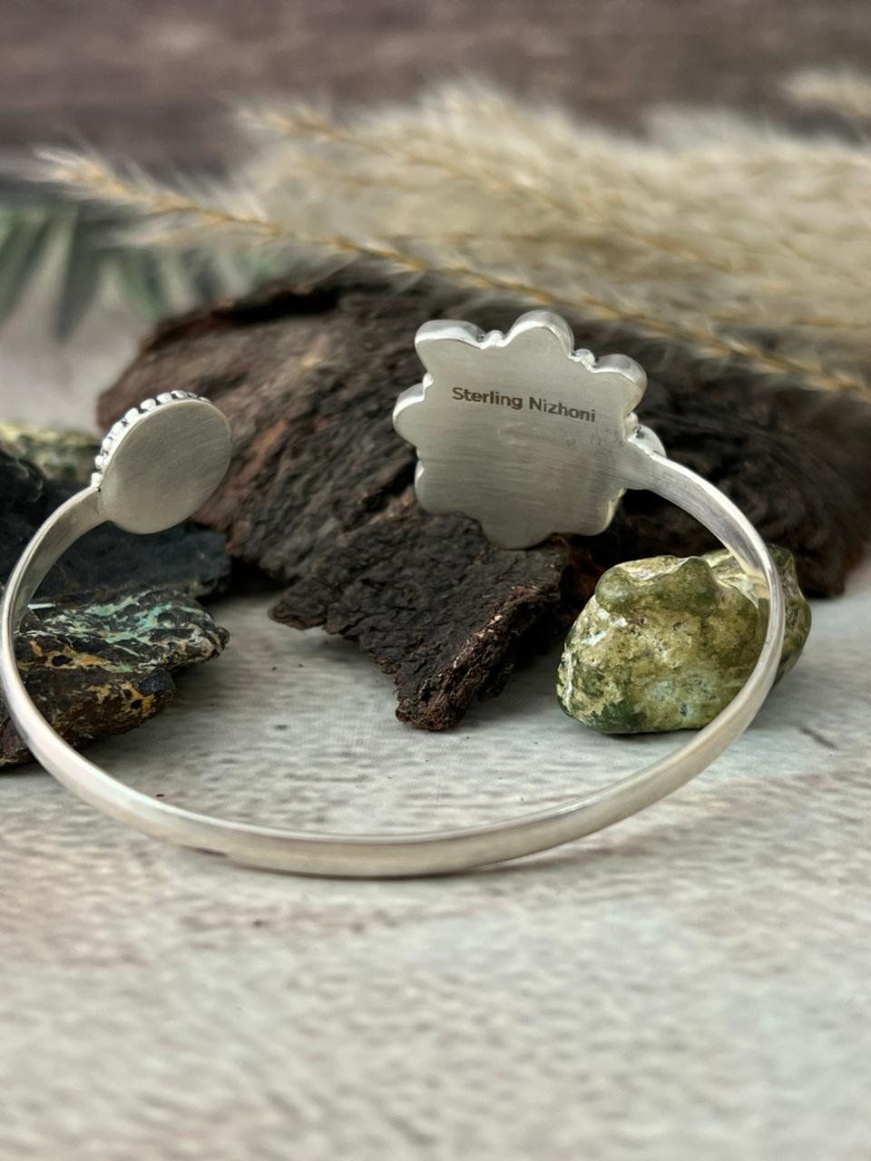 Handmade Sterling Silver Sierra Bella with Palomino Turquoise Collection: Cuff Bracelet "Signed Nizhoni"